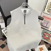 Colete de Meio Zíper com Rebites High Street para Homens, Verão Retrô Americano High Street Fresco Gola Redonda Sem Mangas Versátil Casual Camiseta