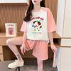 Traje Deportivo de Estilo Perezoso de Dibujos Animados para Mujer Verano Talla Grande Holgado Algodón Mangas Raglán Manga Corta Shorts Casual Conjunto de Dos Piezas