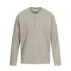 Camiseta Henley de Meio Botão com Manga Longa Rumei Estilo Relaxado e Preguiçoso Americano para Homens, Nova Camisa Básica com Textura Listrada de Primavera