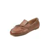 Mocasines de cuero lavado estilo británico con lazo 2026 otoño para commuting planos de punta redonda de cuero genuino para mujer