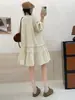 Ropa Nueva de Primavera y Otoño para Mujer Estilo Bosque Escote Encaje Jersey Vestido Casual Encaje Oreja de Madera Vestido Manga Linterna