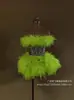 Vestido de Malla Verde con Pedrería para Mujer, Dos Piezas para Baile, Club, Performance, Cosplay, Fantasía Europea y Americana