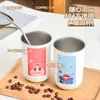 Taza de Café de Acero Inoxidable 304 Estilo Dibujos Animados Camping al Aire Libre Picnic Taza para Bebidas Frías Oficina Chica Casa Taza con Popote