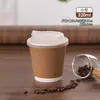Taza de Café Desechable con Tapa, Taza para Té de Leche de Soya, Taza de Papel Kraft, Taza Comercial para Llevar, Taza de Papel para Bebidas Calientes