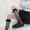 Calcetines de Media Pantorrilla para Mujer, Estilo Japonés, Versión Delgada de Verano, con Adorno de Encaje de Moño, Calcetines Arrugados, Calcetines Blancos de Pantorrilla Jk, Anti-Enganche