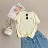 Camiseta de Manga Curta com Bordado de Pônei Simples, Lyocell Leve e Respirável, Caimento Regular nos Ombros, Emagrecedor, Top Versátil Casual com Gola Redonda para o Verão