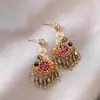 Brincos de Franja de Cristal com Flor em Forma de Leque Geométrico para Mulheres, Brincos Estilo Étnico Retrô de Luxo Leve, Brincos de Nicho de Alta Qualidade