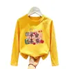 Camiseta de algodão puro para meninas, nova blusa básica de manga comprida para outono, top para primavera e outono para crianças mais velhas, gola redonda, roupa casual versátil
