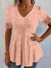 Camiseta Ceñida a la Cintura Estilo Europeo y Americano Cuello en V Transfronteriza Encaje Hueco 2026 Verano Nuevo Top de Moda Jacquard para Mujer de Manga Corta