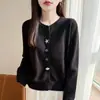 Cardigan de tricô com gola redonda, corte justo, estampa de estrela-do-mar, para primavera, com botões, pelúcia Andy, amarelo