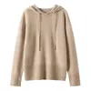 Novo Suéter de Cashmere Espesso para Outono e Inverno para Mulheres, Pulôver com Capuz, Moletom de Lã Cor Sólida, Suéter Básico de Estilo Solto e Preguiçoso