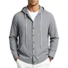 2026 Camisa de lino con capucha de manga larga para hombre estilo americano otoño e invierno transfronteriza, chaqueta con capucha tejida de color liso con cordón