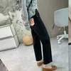 ¡Efecto reductor! Jeans rectos de cuatro vías elásticas en color negro y gris, de cintura alta, cropped y adecuados para mujeres petite, perfectos para otoño