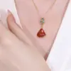 Ágata Roja Forma de Abanico Albaricoque Bueno Contigo Collar de Plata 925 Hoja de Ginkgo Estilo Antiguo Cadena Azul para Clavícula Regalo