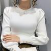 Tejido de Punto para Mujer 2024 Nuevo Otoño e Invierno Estilo Coreano Ajustado Estilo Interior Top Manga Abullonada Camiseta Base Moderna