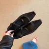 Versão em pele de ovelha~Sapatos femininos elegantes de salto grosso e bico quadrado, sapatos de trabalho retrô em couro genuíno, sapatos Mary Jane bonitos e versáteis estilo francês