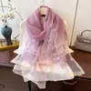 2026 Nuevo Elegante y Moderno Bufanda Fina de Seda a Prueba de Viento con Bordado de Lana de Seda para Mujer, Chal Protector Solar para Ropa de Abrigo
