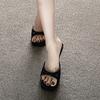 Zapatillas Sexy con Estampado de Leopardo de Tacón Alto Sandalias de Tacón Cuadrado 2025 Nuevo Estilo Zapatos de Tacón Alto de Una Sola Tira con Tacón Grueso para Mujer Verano Calzado de Exterior
