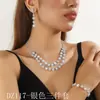 Comercio Exterior Transfronterizo Moda Europea y Americana Collar de Doble Capa con Pedrería y Diamantes Completos Collar para Vestido de Cena Pendientes Pulsera Set de Tres Piezas