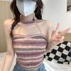 2025 Nuevo Estilo de Verano Dulce y Fresco Estilo Cadena Desmontable Colgante Degradado Tirante Estilo Pura Pasión Ropa Dulce para Mujer Empalme de Color Contrastante