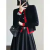 Elegante cardigã de tricô cinza falso de duas peças para mulheres, design de outono, jaqueta suéter color-blocking, top curto