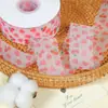 Nova Fita de Gaze Cereja Coração 4cm Laço Artesanal DIY Acessórios de Cabelo Acessórios para Roupas Embalagem de Caixa de Presente com Flores