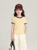 Pudding Haru Infantil Verão Contraste Manga Curta Top 2025 Nova Camiseta Feminina Slim Fit Gola Redonda