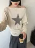 JuZhi Otoño Nuevas Llegadas Estilo Coreano Dulce Fresco Estilo Estrella de Cinco Puntas con Perlas Top de un Hombro de Manga Larga 388
