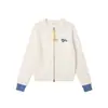Suéter cárdigan de punto para mujer, nuevo estilo de otoño, con bordado de poni y colores contrastantes, top con doble cremallera en amarillo y blanco roto