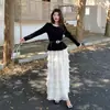 Vestido Duas Peças Estilo Francês Super Fada Acabamento Exquisito com Top e Saia em Camadas, Cor Preto e Damasco, Poliéster, Lançamento Outono 2026