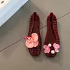 Sandálias Populares do Sudeste Asiático de Cristal com Design de Orquídea Borboleta, Bico Quadrado, Sapatos de Gelatina Planos para Mulheres, Adequados para Uso Casual ao Ar Livre, Sandálias Bonitas