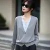 Cárdigan de punto fino para mujer con diseño francés, chaqueta tipo dos piezas con bloques de color, nuevo suéter básico otoño/invierno 2026