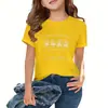 Comercio Exterior al por Mayor Transfronterizo Ropa Popular de Verano Camisetas para Niñas Mayores, Camisetas de Algodón Puro de Moda para Niñas de Manga Corta con Cuello Redondo