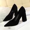828-2 Estilo Europeo y Americano Simple Tacón Grueso Tacón Alto Gamuza Boca Baja Punta Afilada Profesional Ol Zapatos de Mujer Delgados Tacones Altos Flats