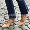 Nuevas Sandalias Huecas de Tacón Alto de Aguja Estilo Comercio Exterior Primavera y Verano, Tallas 40-43, Talla Grande, Puntiagudas, de Gamuza, con Tiras Cruzadas