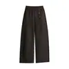 Calças elegantes de cintura elástica e perna larga, calças femininas de perna curva, novo estilo outono 2026, calças casuais simples e da moda, calças cropped, modernas