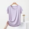 Camiseta de Manga Corta Tipo Murciélago con Escote en V Talla Grande de Modal para Mujer, Versátil, de Verano, Holgada, Delgada, Camiseta Base, Prenda Exterior, Top