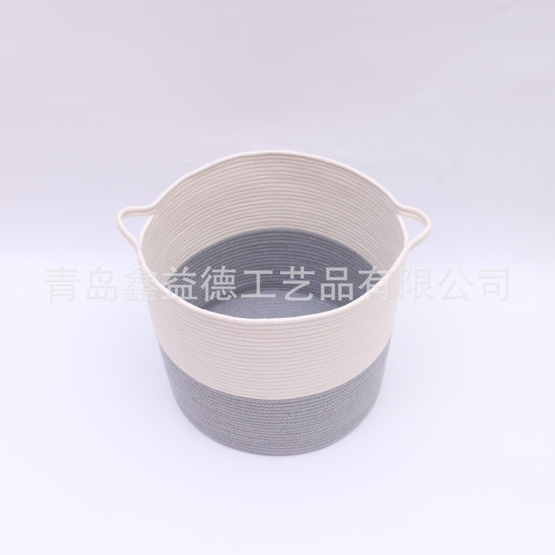厂家直销定制尺寸灰米白双两色棉绳收纳篮筐 (7)
