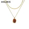 Colar Dourado com Pingente de Âmbar Outono e Inverno Feminino 2026 Novo Luxo Acessível de Ponta Cadeia de Osso de Cobra Empilhada Dupla Camada de Nicho