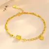 Pulsera de Doble Capa con Flor de Cuatro Hojas Láser de Cintura Pequeña de Oro Brillante de 24K Estilo Similar de la Tienda de Oro Puzuo para Mujer, Lujo Accesible y Joyería de Alta Gama