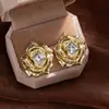 Pendientes Cuadrados de Flor de Rosa con Diamantes, Pendientes Elegantes Franceses de Gama Alta Estilo Mid-Century, Pendientes Elegantes Retro con Aguja de Plata S925