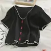 2024 Nuevo diseño de clavícula estilo coreano camisa corta suéter de manga corta adelgazante para la cintura camiseta de seda helada para mujer