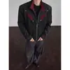 Jaqueta de couro color block estilo retrô americano para homens, marca moderna de outono com corte clean, gola alta e design tie-dye, peça de outer wear estilosa e descolada