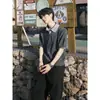 Camisa Polo Cinza Falsa de Duas Peças com Decote V de Manga Curta para Homens, Camiseta de Tricô Estilo Old Money de Verão, Gola Lapela Americana Pesada de Manga Curta