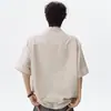 Camisa de Trabajo Casual Versátil para Mujer, de Estilo Japonés, Cuello en V, Holgada, con Mangas Rayadas Enrollables, Disponible en Azul, Gris Oscuro y Albaricoque
