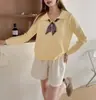 Suéter de Gola Cachecol de Seda Liso Transfronteiriço para Mulheres, Nova Moda Primavera e Outono 2026, Cardigan de Tricô Pulôver Redutor de Idade, Estilo Coreano
