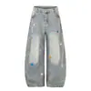 Jeans retro americanos desgastados con bordado de estrella y dobladillo curvo para hombre y mujer, pantalones casuales versátiles de pierna ancha holgados, modernos