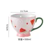 Xícara de Café da Manhã de Cerâmica Relevo Pintada à Mão, Copo de Água Doméstico, Xícara de Grande Capacidade para Aveia, Leite e Café, Caneca Criativa