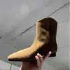 Botas Martin Retro Estilo Coreano de Piel de Vaca Mate Punta Fina Tacón Grueso Adelgazantes Botines de Tacón Bajo Botas Vaqueras Occidentales