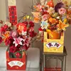 Caja Decorativa Festiva para Plantas en Maceta de Fin de Año 2026 con Orquídeas Phalaenopsis, Caja con Forma de Bolso de la Fortuna, Cubo Decorativo para Floristerías, Venta al por Mayor